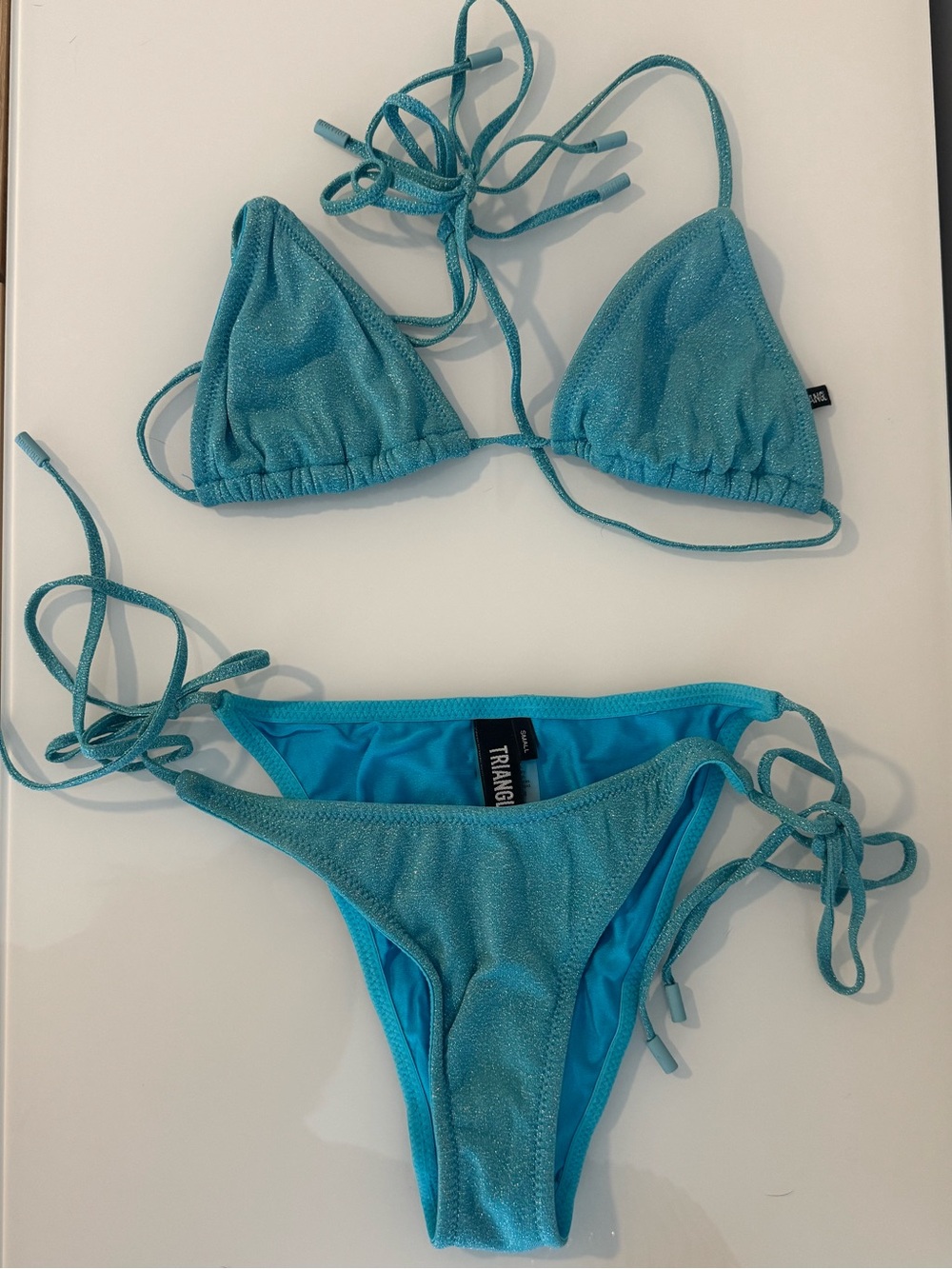 triangl swimwear Shimmery Turquoise String Triangle Bikini